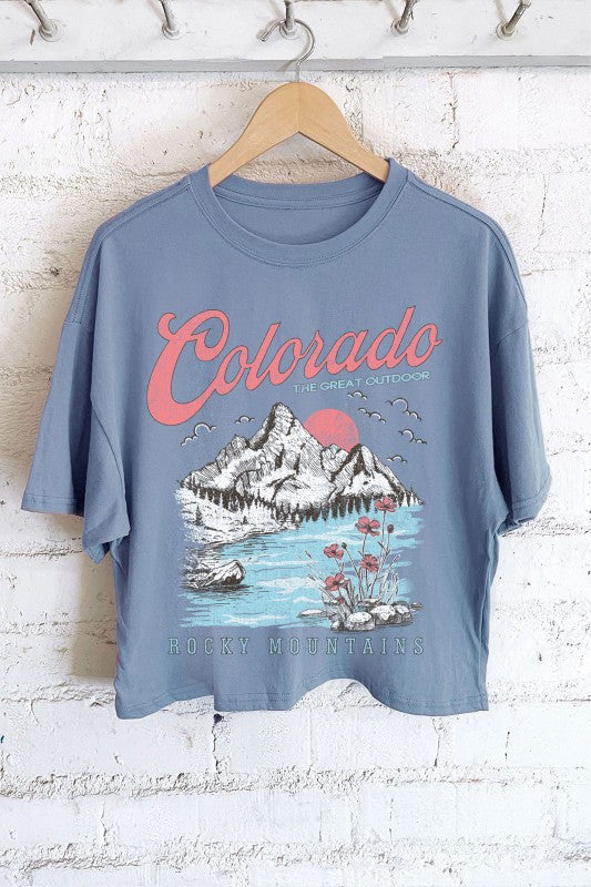 Colorado Rocky Mountains Graphic Long Crop Tee