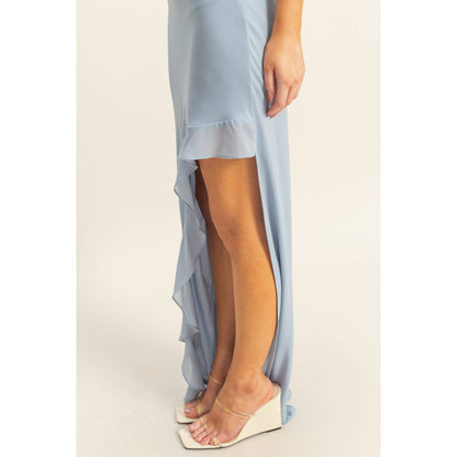 Chiffon Ruffle Trim Midi Dress