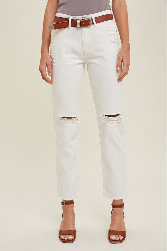 Loose Fit Distressed Ankle Jeans