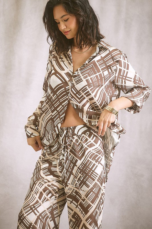 Abstract Print Satin Blouse