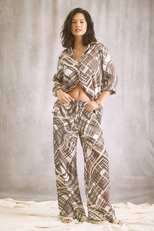 Abstract Print Satin Blouse
