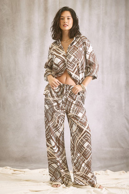 Abstract Print Satin Blouse