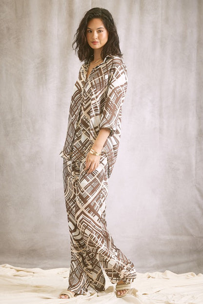 Abstract Print Satin Blouse