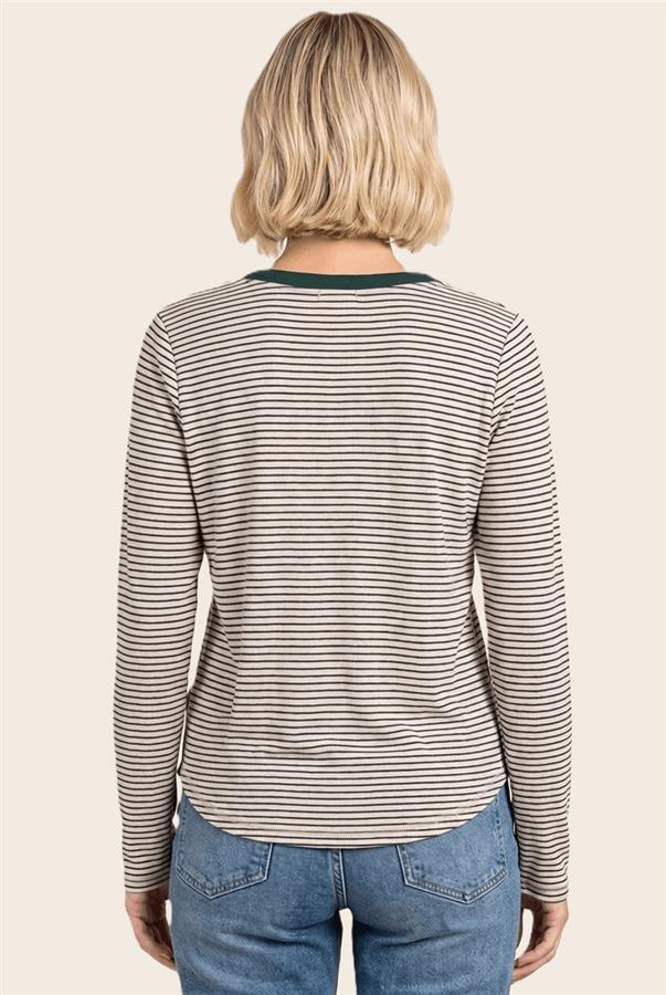 Striped Half-Button Long Sleeve Top