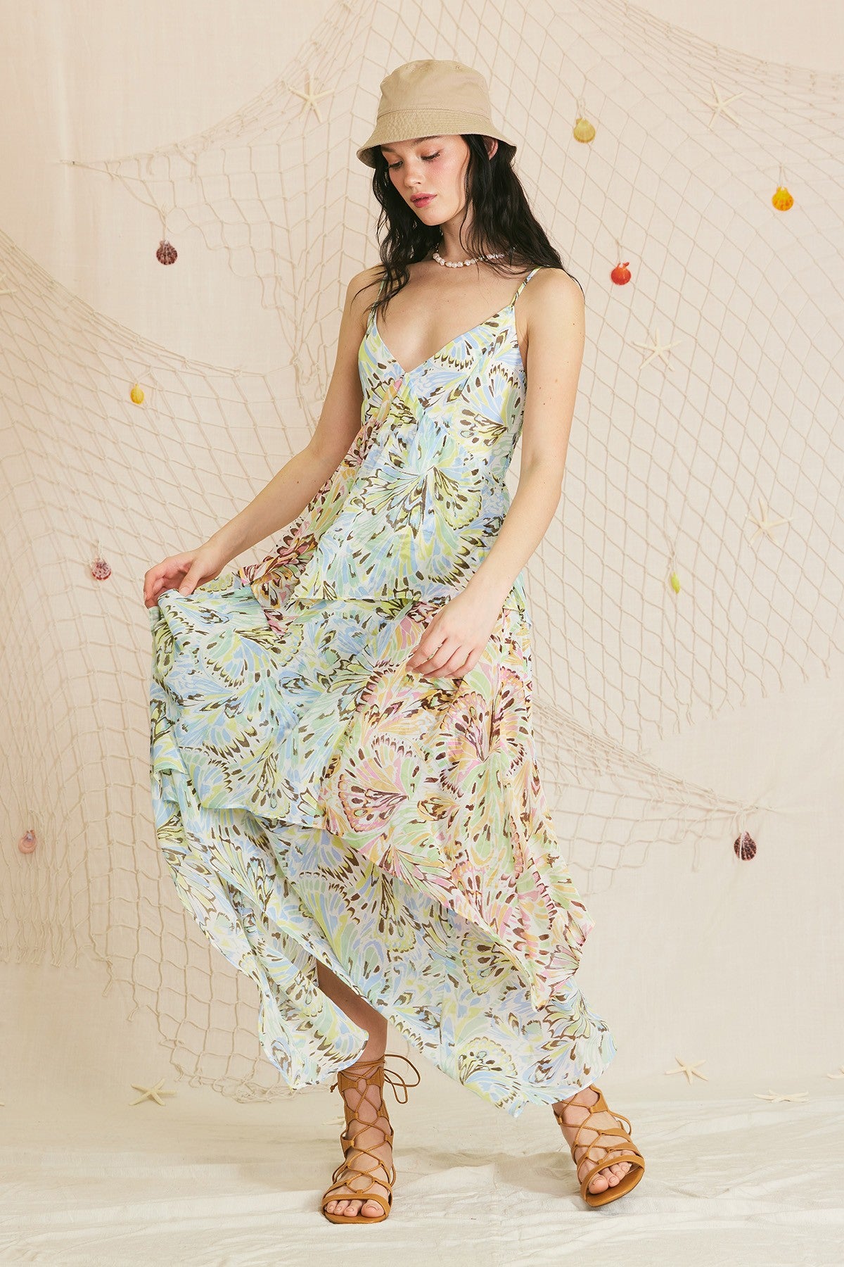 Printed Chiffon Asymmetrical Maxi Dress