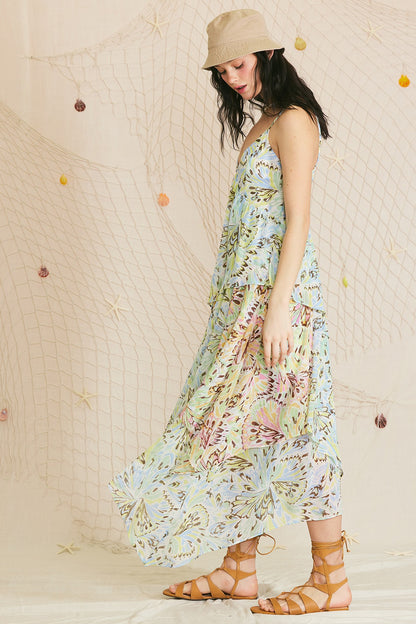 Printed Chiffon Asymmetrical Maxi Dress