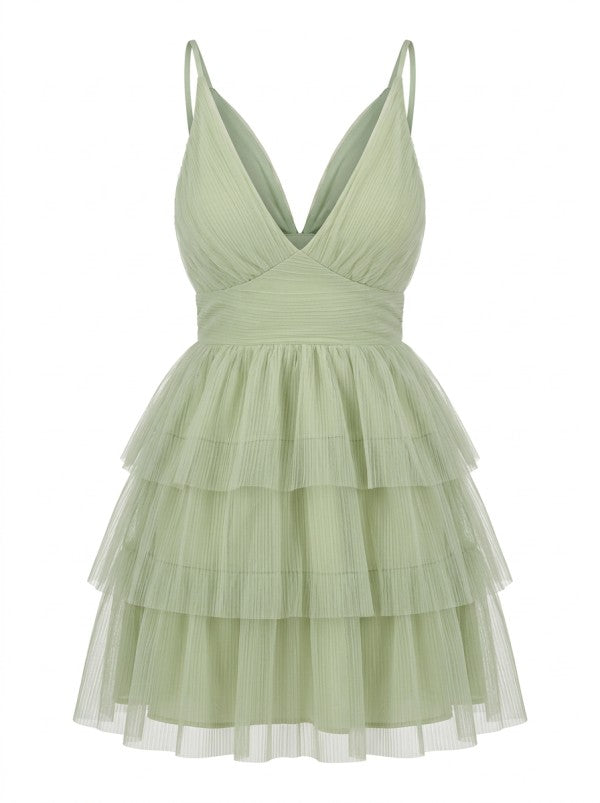Chiffon Ruffled Tiered Fit And Flare Mini Dress