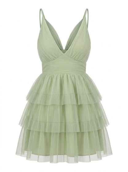 Chiffon Ruffled Tiered Fit And Flare Mini Dress