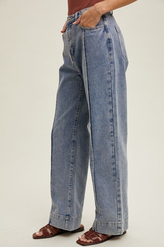 Pintuck Flare Leg Denim