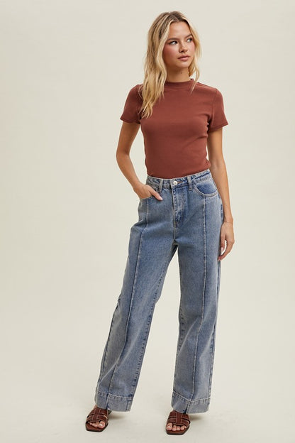Pintuck Flare Leg Denim