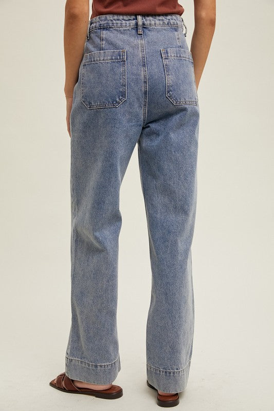 Pintuck Flare Leg Denim