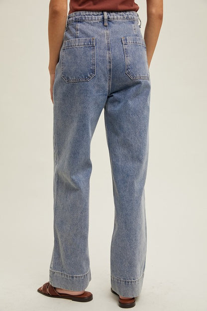 Pintuck Flare Leg Denim