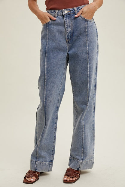 Pintuck Flare Leg Denim