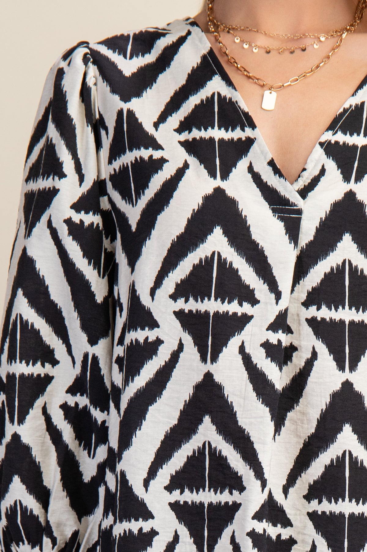 Bold Print V-neck Blouse
