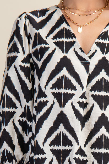Bold Print V-neck Blouse