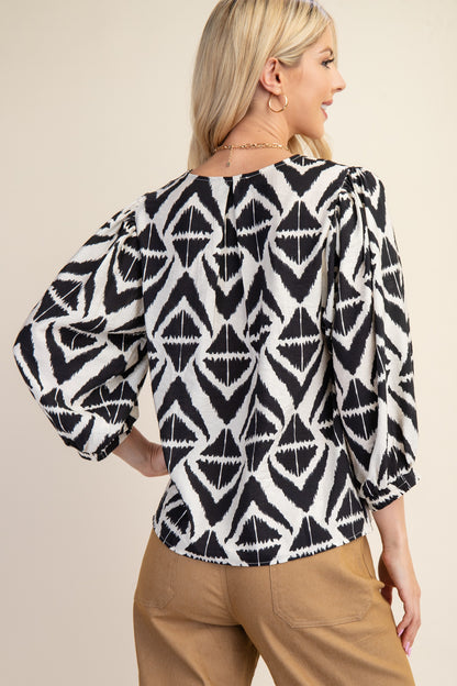 Bold Print V-neck Blouse