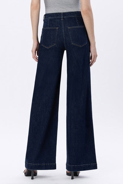 High Rise Dart Detail Wide Leg Jeans