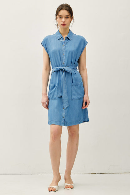 Mini Denim Look Tencel Button Up Dress