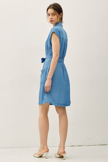 Mini Denim Look Tencel Button Up Dress