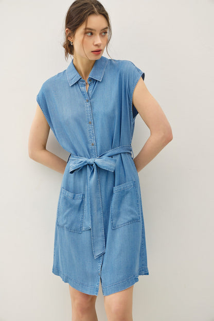 Mini Denim Look Tencel Button Up Dress