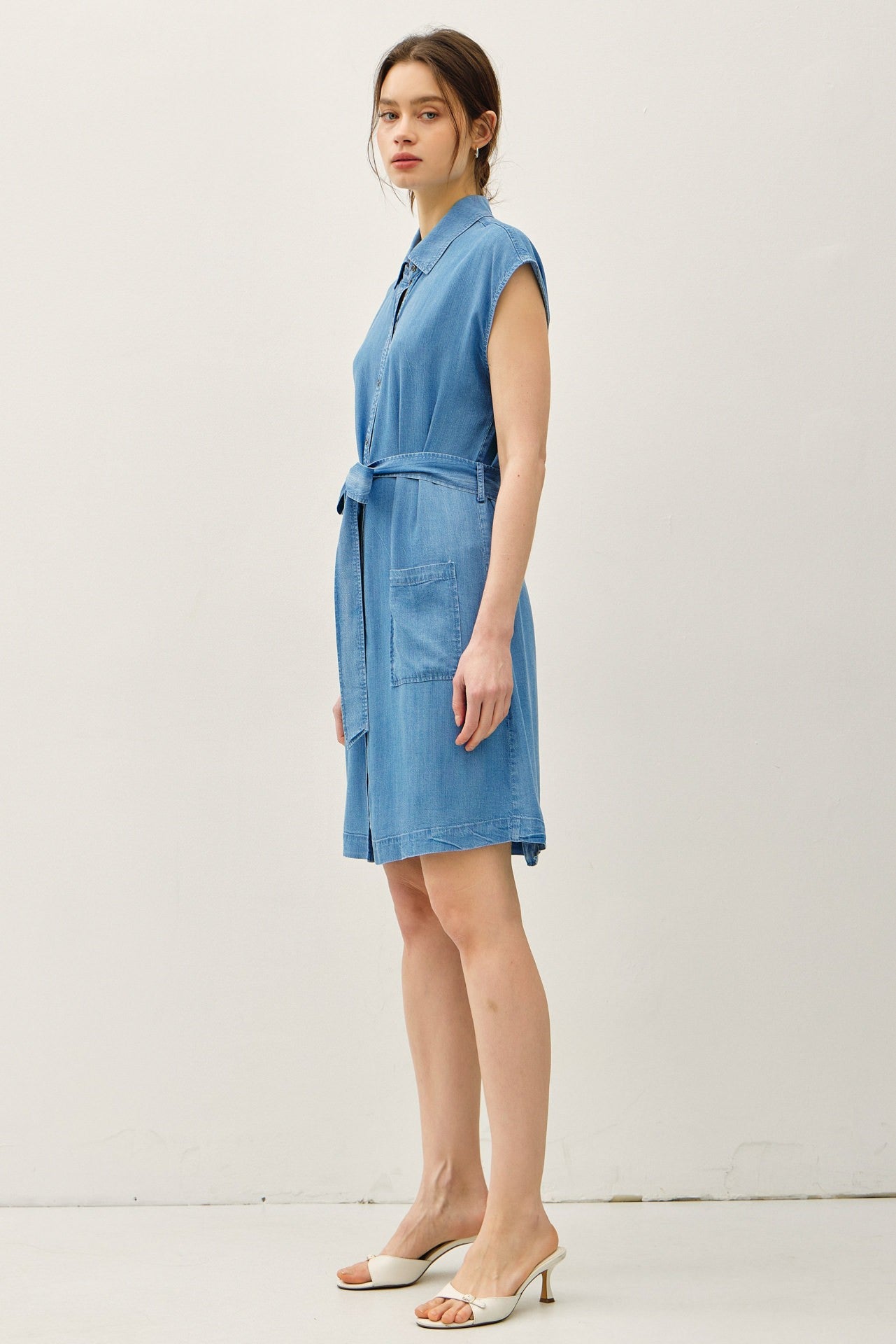 Mini Denim Look Tencel Button Up Dress