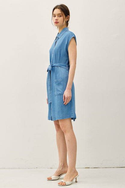 Mini Denim Look Tencel Button Up Dress