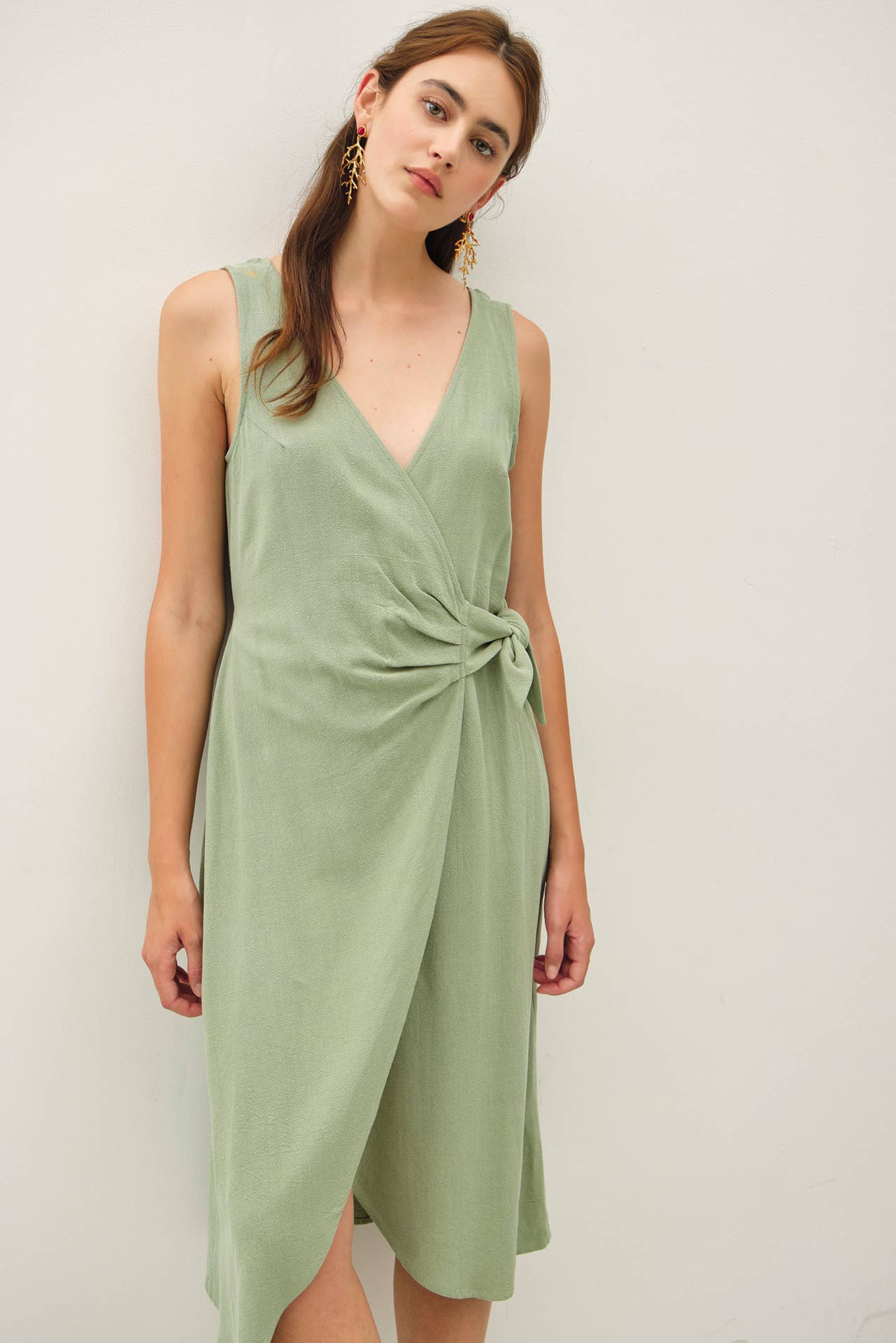 Mock Wrap Midi Dress