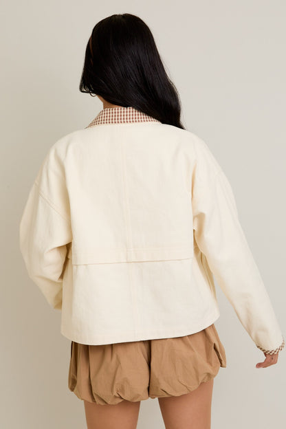 Shacket With Gingham Contrast Detailing