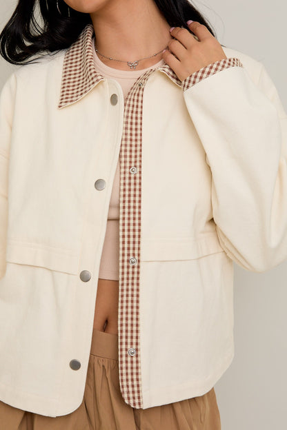 Shacket With Gingham Contrast Detailing
