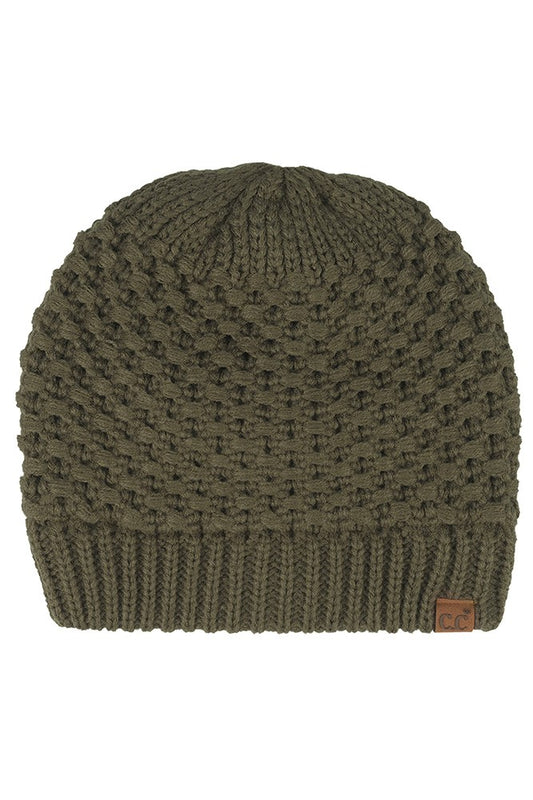 Cross Cell Stitch Knit Satin Lining Beanie