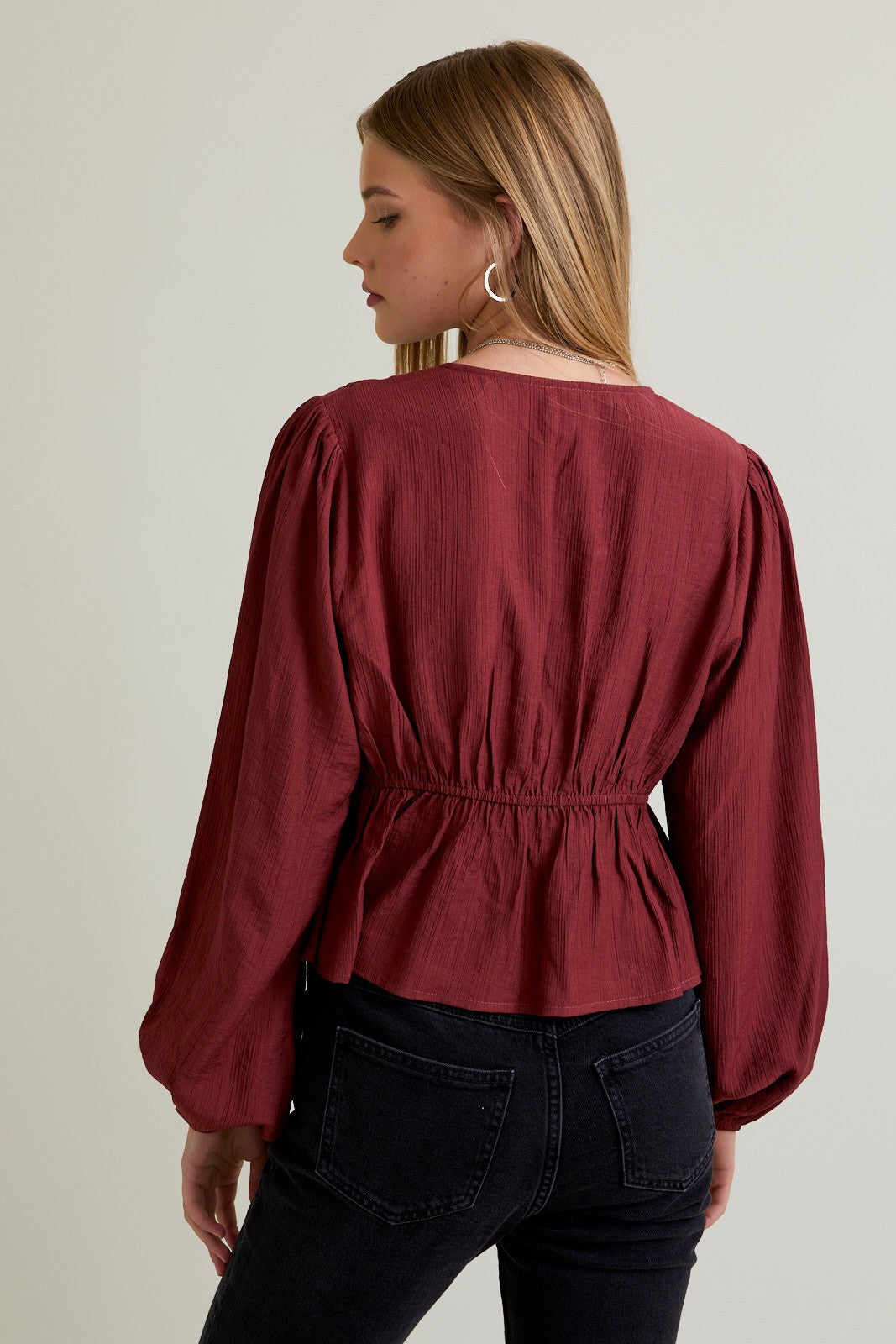 Long Sleeve Boho Top With Front Tie