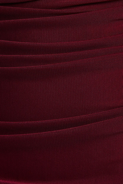 Off Shoulder Ruching Detail Mesh Midi Dress