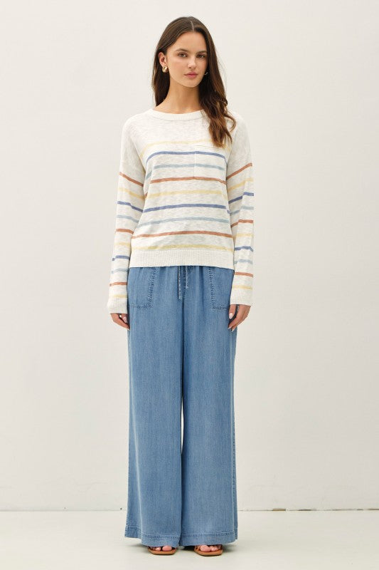 Wide Leg Chambray Pull-on Pants