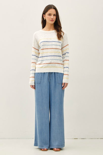 Wide Leg Chambray Pull-on Pants