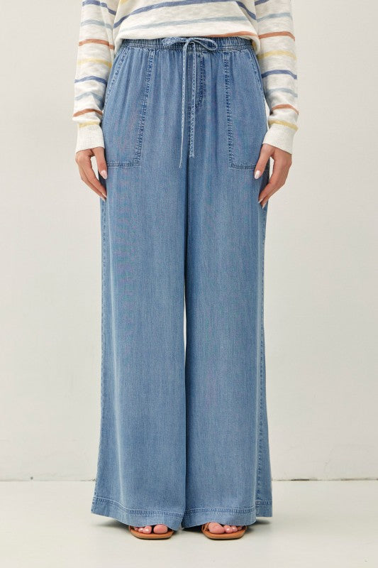 Wide Leg Chambray Pull-on Pants