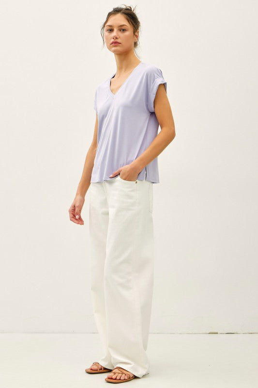 Bamboo & Modal V-neck Dolman Cap Sleeve T-shirt
