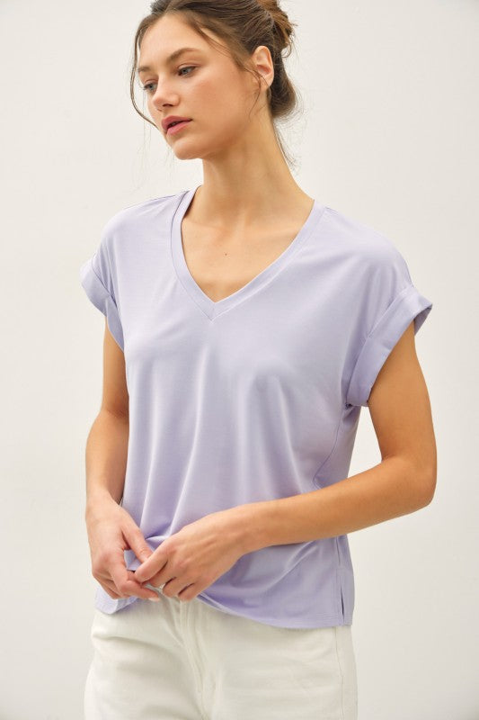 Bamboo & Modal V-neck Dolman Cap Sleeve T-shirt
