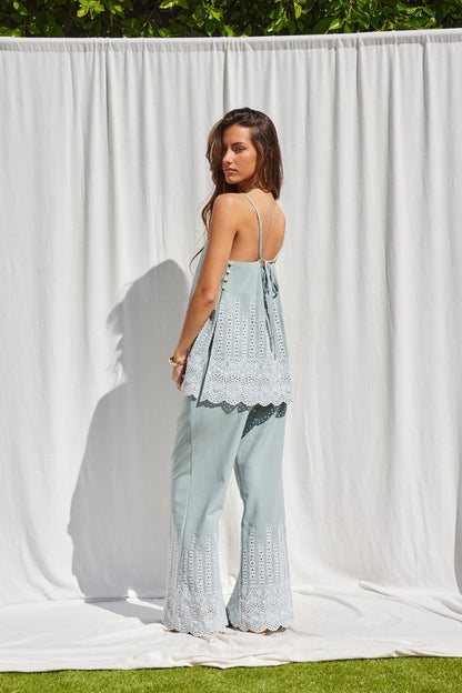 Embroidery Side Slit Pants