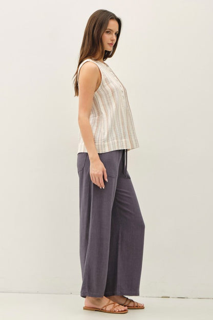 Striped Gauze Woven Tank Top