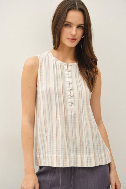 Striped Gauze Woven Tank Top