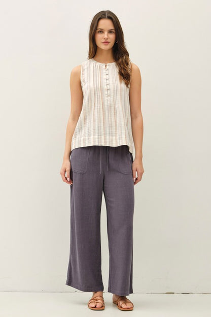 Striped Gauze Woven Tank Top