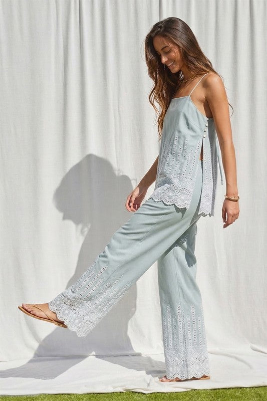 Embroidery Side Slit Pants