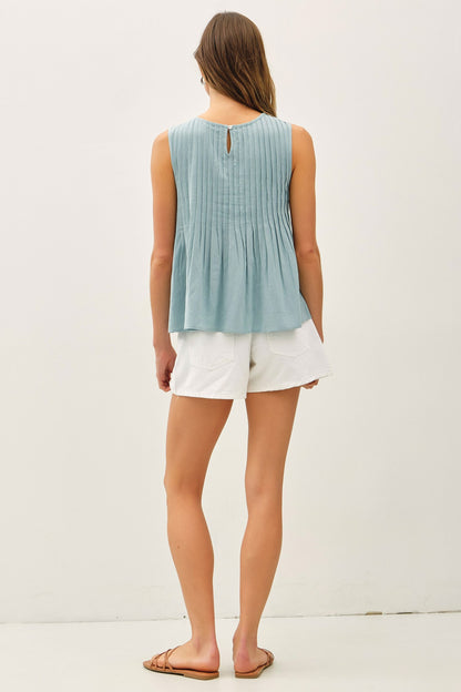 Linen Blend Pleated Sleeveless Top