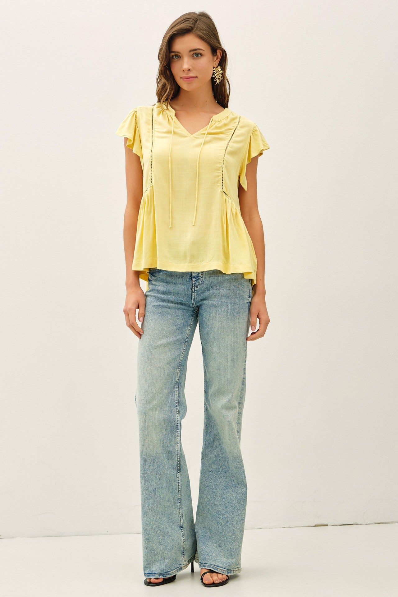 Tie Front Ruffle Sleeve Top