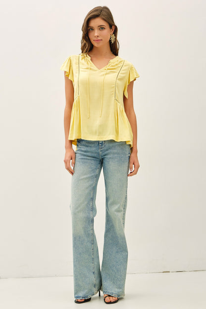 Tie Front Ruffle Sleeve Top