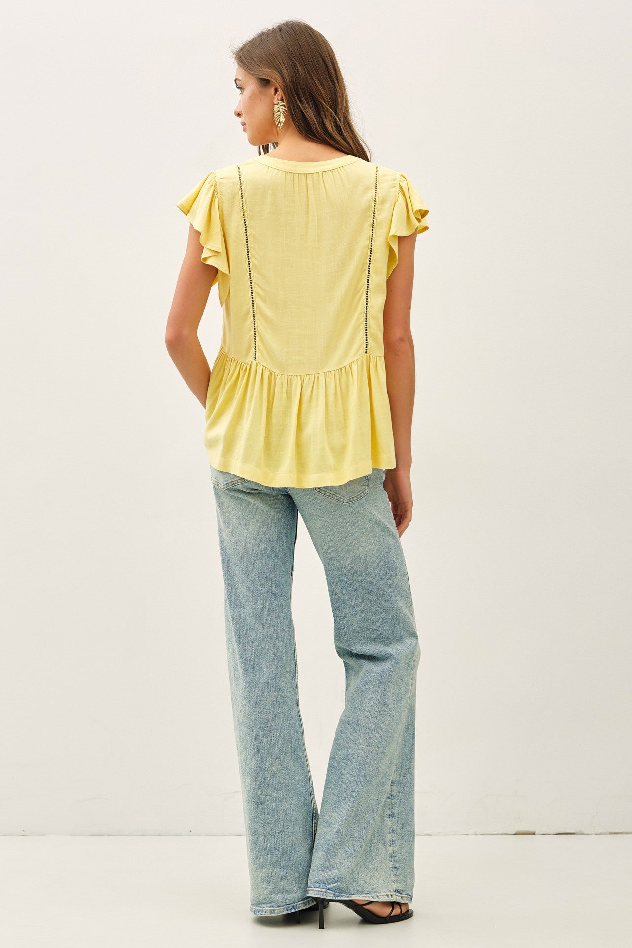 Tie Front Ruffle Sleeve Top