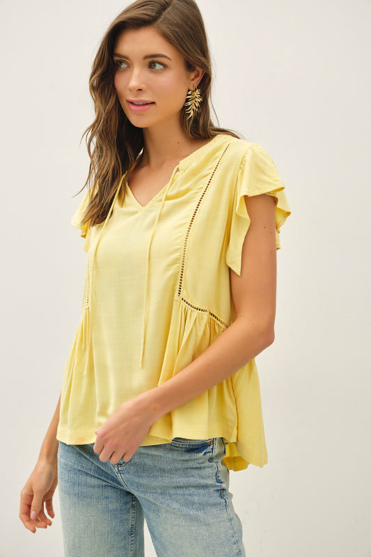 Tie Front Ruffle Sleeve Top