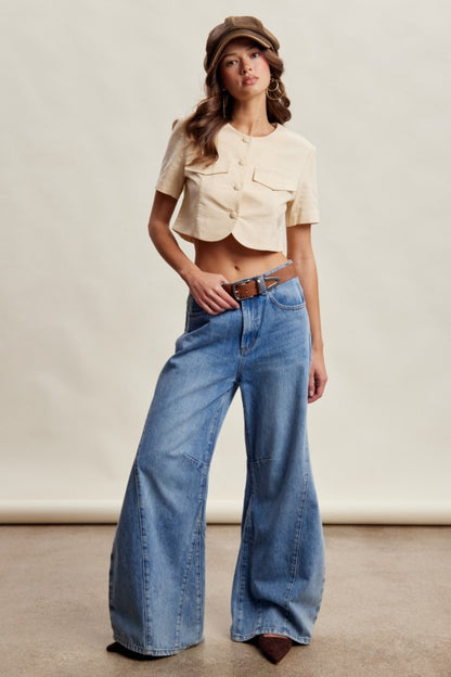 Wide-Leg Panel Detail Jeans