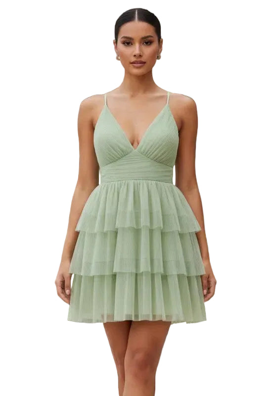 Chiffon Ruffled Tiered Fit And Flare Mini Dress