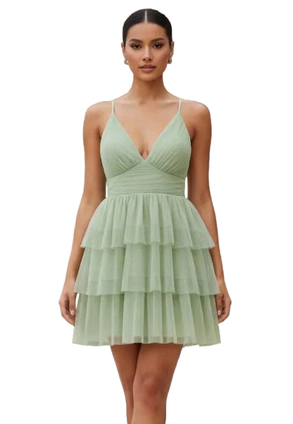 Chiffon Ruffled Tiered Fit And Flare Mini Dress